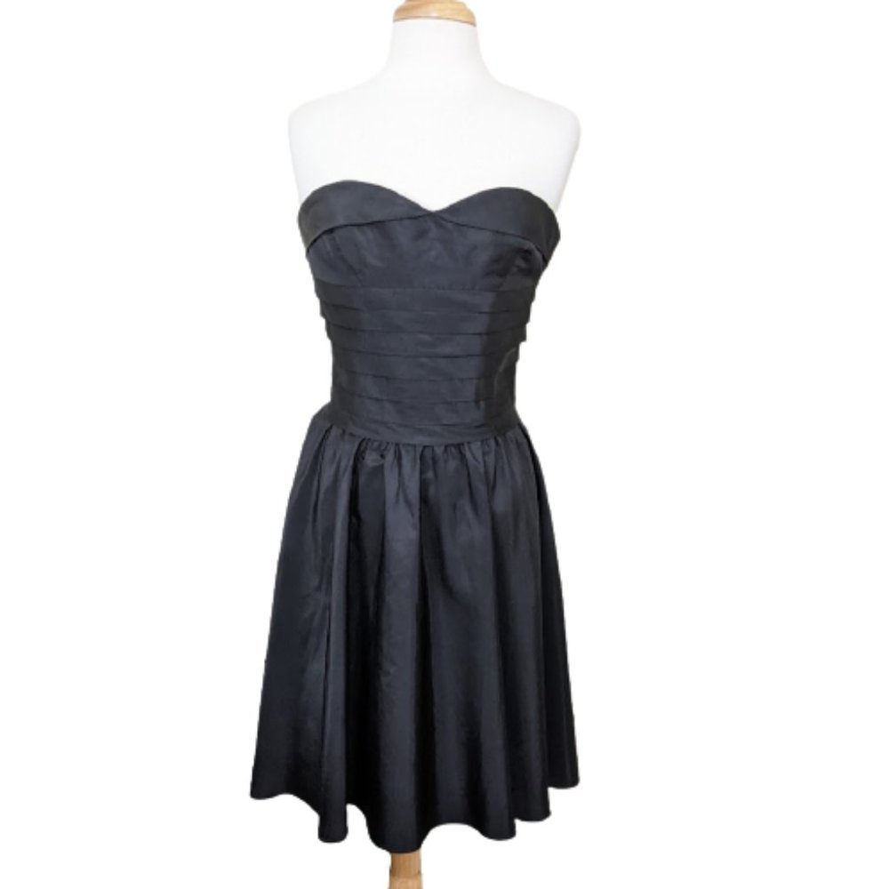 MARC JACOBS Black Silk Strapless Party Dress w/ Pleated Bodice 6